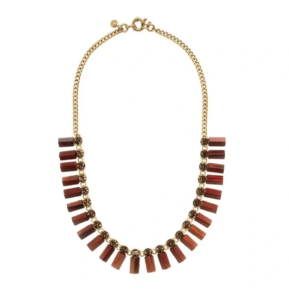 J.CREW MIXED PRISM NECKLACE BROWN GOLD Tone Wood Pyramid Faceted Crystals. - Picture 1 of 6